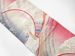 鶴に花唐草模様織り出し袋帯